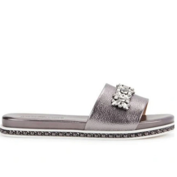 Karl Lagerfeld Paris Bijou Embellished Slide Sandal Silver - Picture 2 of 5